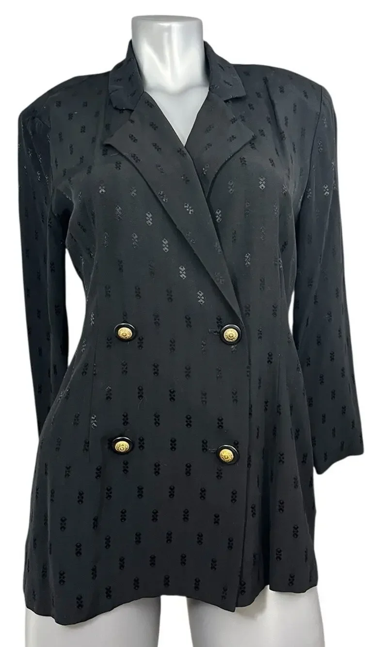 Vtg Betsy’s Things Double Breasted Blazer Black Jacket Women's 7/8 90s Vamp